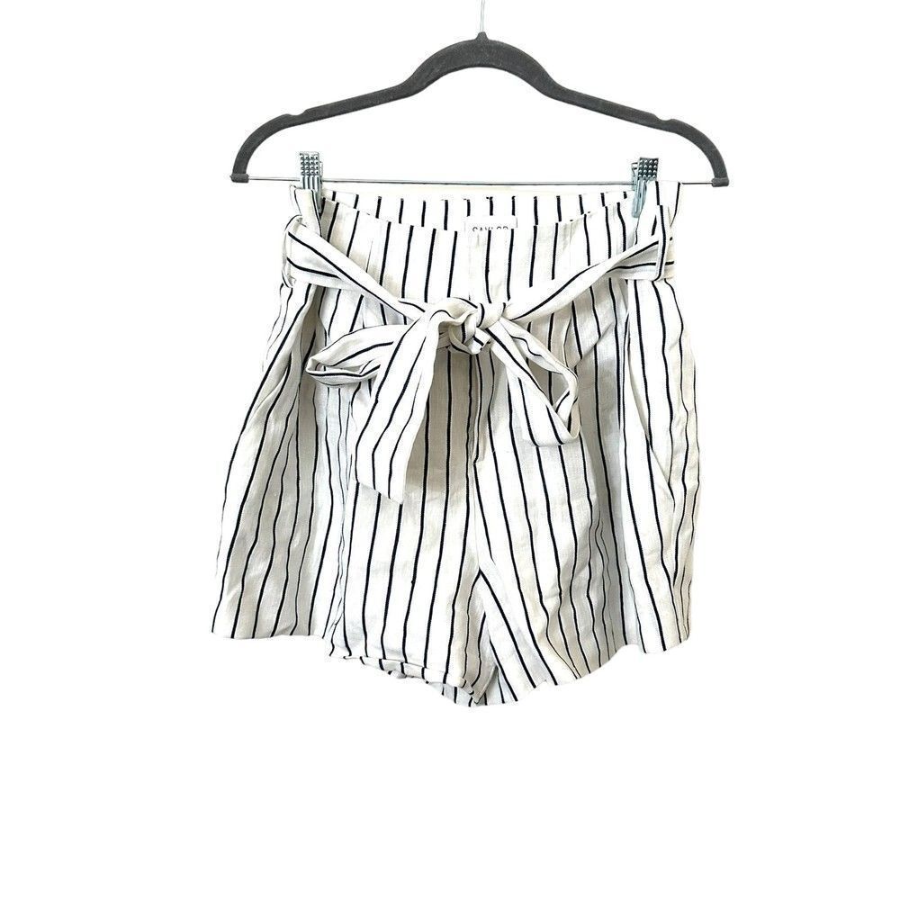 SAYLOR Linen Striped High Waist Shorts with Belt Sz M